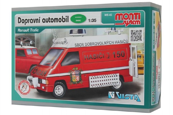 SEVA Stavebnice Monti System MS 45 Dopravní automobil Renault Trafic 1:35 v krabici 22x16x5cm