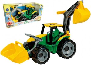 Traktor s lyicou a bagrom plast zelenolt 65cm v krabici od 3 rokov