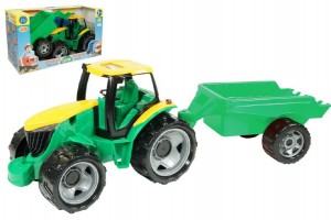 Traktor plast bez lce a bagru s vozkem v krabici 71x35x29cm