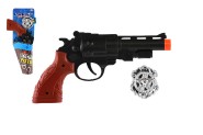 Pištoľ Klapač + policajný odznak plast 22cm 2 farby na karte