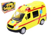 Auto ambulancie záchranári plast 21cm na batérie so svetlom a zvukom v krabici 25x17x12cm