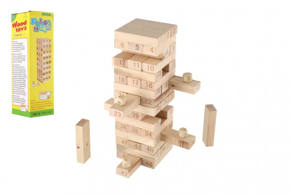 Hra věž dřevěná 48 dílků společenská hra hlavolam v krabičce 8x27x8cm