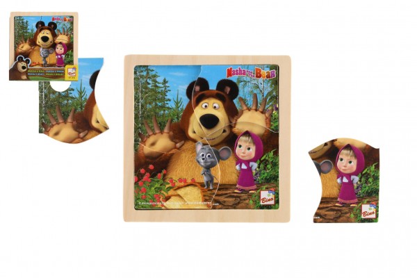  Skládačka Puzzle dřevo Máša a Medvěd s myškou 4ks 15x15cm 12m+