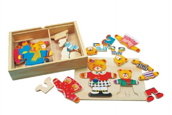 Puzzle Šatník medvědi dřevo barevný v krabici 19x14x4cm