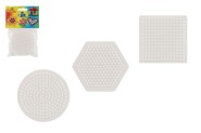 Podložka na zažehlovací korálky Hama MIDI- kolečko,čtverec,šestiúhelník plast 3ks v sáčku 9x9cm