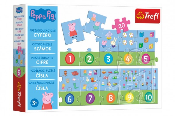 Puzzle vzdělávací Čísla Prasátko Peppa/Peppa Pig 20 dílků 117x19,5cm v krabici 33x23x6cm