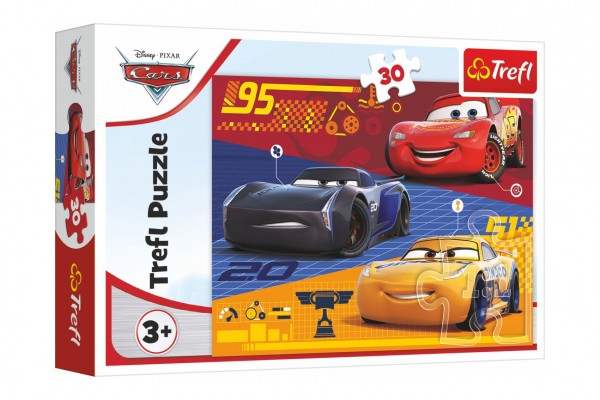 Puzzle Auta před závodem/Cars 3 Disney 27x20cm 30 dílků v krabičce 21x14x4cm