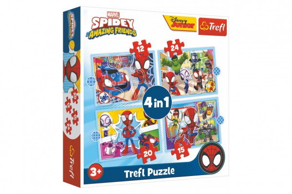 Puzzle 4v1 Spidey a jeho úžasní přátelé/Disney Marvel v krabici 28x28x6cm