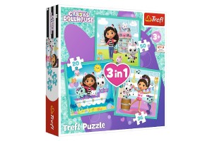 Puzzle 3v1 Gabbyiny aktivity/Gabbys Dollhouse 20x19,5cm v krabici 28x28x6cm