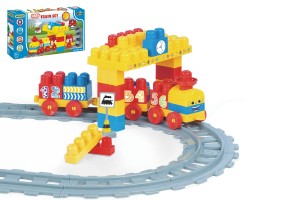 Baby Blocks vlak s koajami a stavebnicou plast dka drhy 2,24m s doplnkami v krabici 56x30x8cm