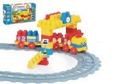 Baby Blocks vlak s kolejemi a stavebnicí plast délka dráhy 2,24m s doplňky v krabici 56x30x8cm 12m+