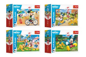 Minipuzzle 54 dielikov Mickey Mouse Disney / De s priatemi 4 druhy v krabike 9x6,5x4cm 40ks v box