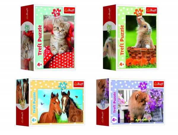 Minipuzzle 54 dílků Zvířátka - mláďata 4 druhy v krabičce 9x6,5x4cm 40ks v boxu