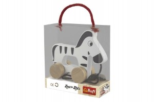 Zebra na kolekch a s provzkem devn Wooden Toys v krabici 15x16x6cm 12m+