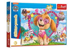 Puzzle Paw Patrol / Tlapkov patrola trblietav 100 dielikov 48x34cm v krabici 33x23x4cm