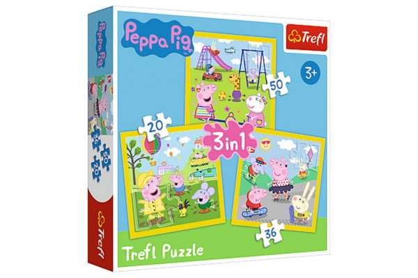 Puzzle 3v1 Prasátko Peppa/ Peppa Pig Šťastný den prasátka v krabici 28x28x6cm