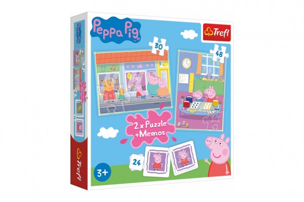 Puzzle 2v1 + pexeso Prasátko Peppa/Peppa Pig 27,5x20,5cm v krabici 28x28x6cm